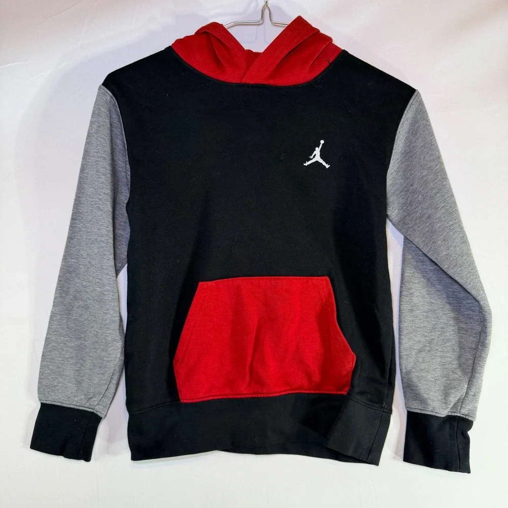 Jordan Boys Jumpman Pullover Hoodie Black Red Grey Fleece Sweatshirt Size S 8-10